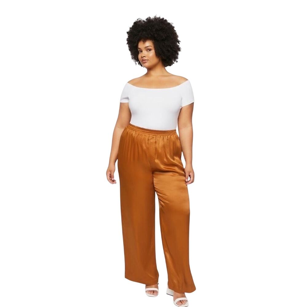 Forever 21 Plazzo Satin Wide-Leg Pants in Maple vacation resort NWT 1x Plus